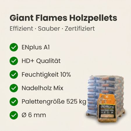 Halbe Palette Giant Flames Holzpellets 35 Säcke x 15 kg (525kg)