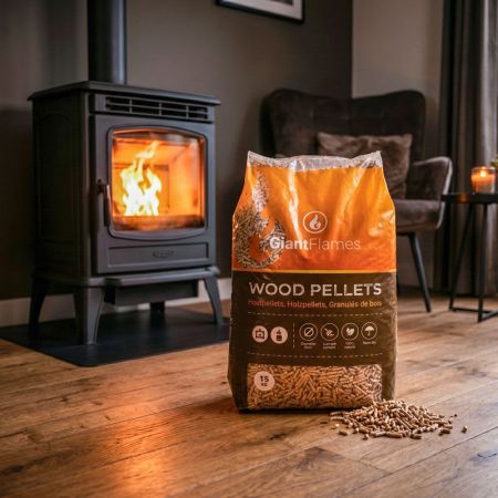 Halbe Palette Giant Flames Holzpellets 35 Säcke x 15 kg (525kg)
